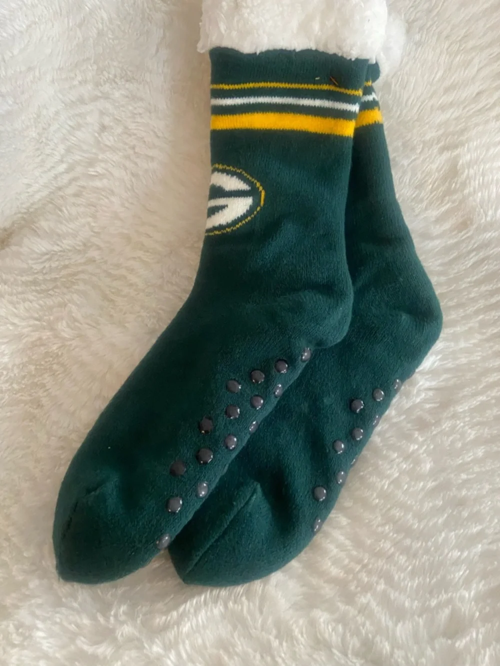 Green Bay Logo Sherpa-Lined Team Socks - Dark Green & White
